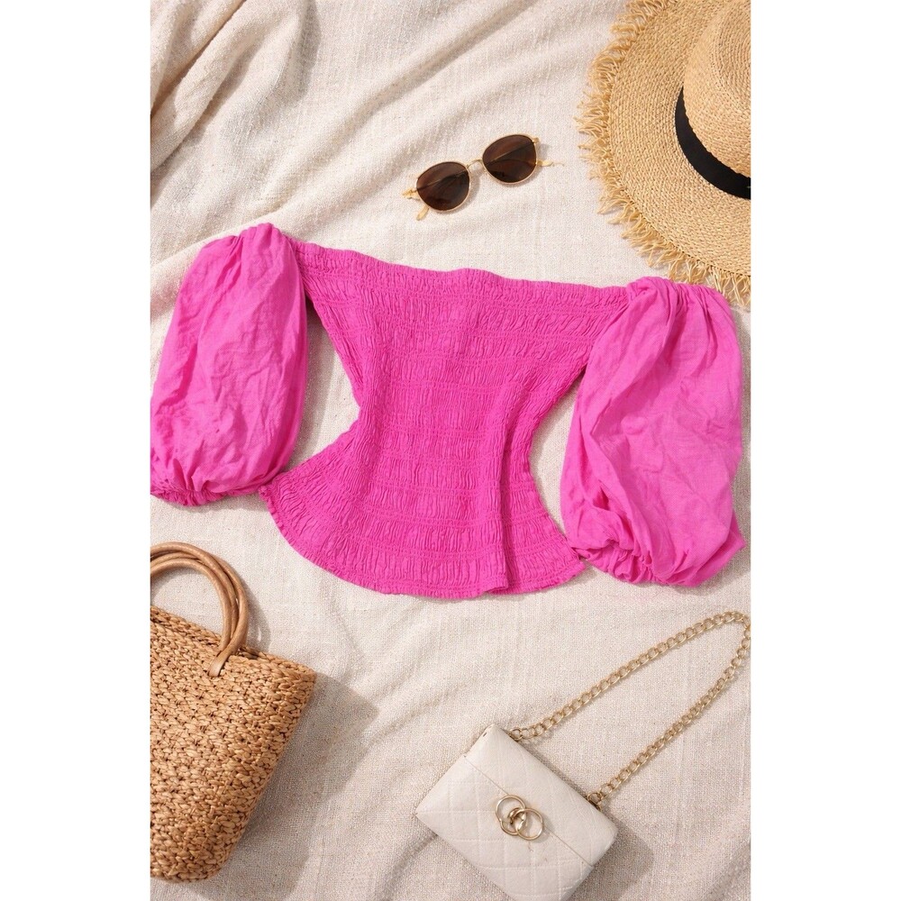 Young Fabulous & Broke Pink Off-Shoulder Puff Sleeve Smocked Top M Cottagecore